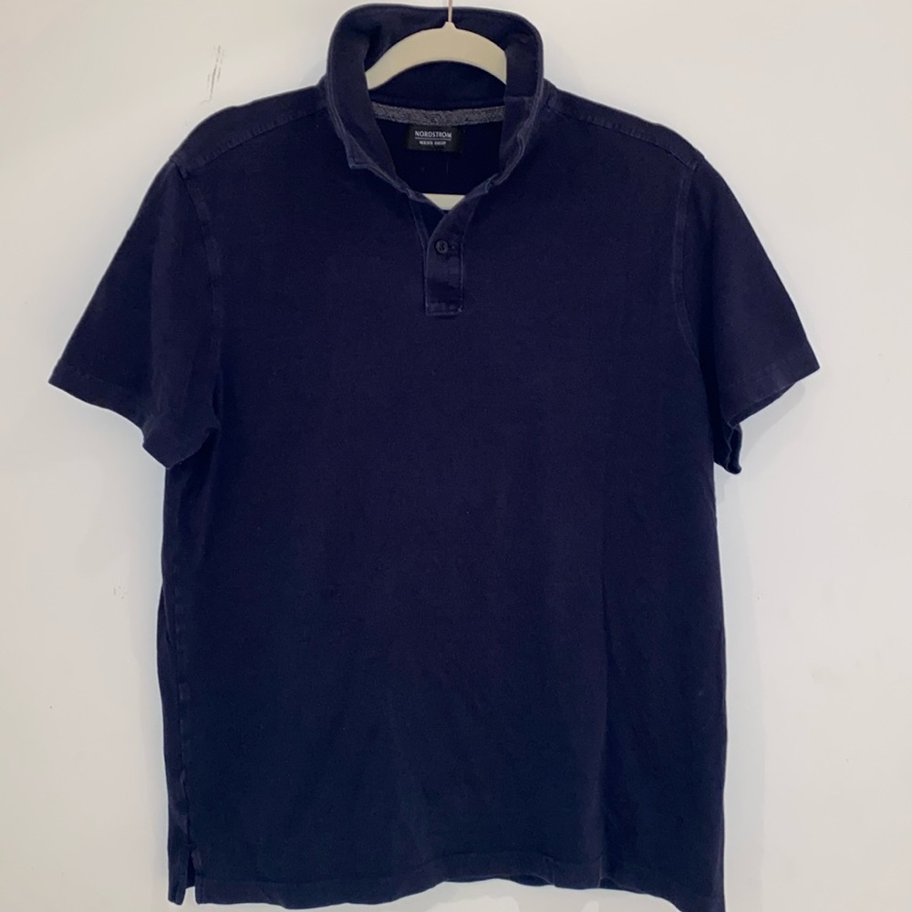 Nordstrom navy pique 100% cotton polo shirt Sz M